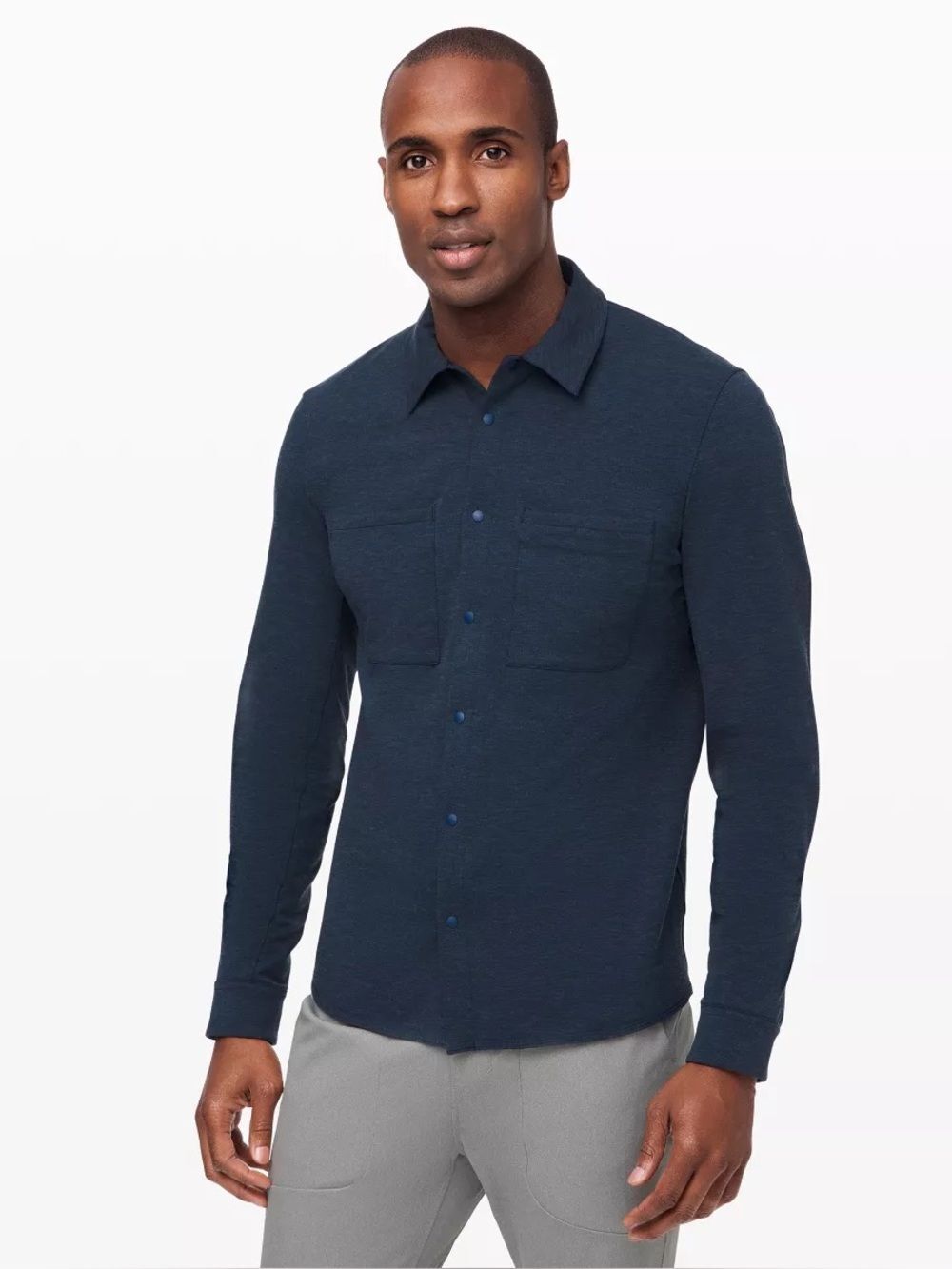 Lululemon Compatibility Shirt snap front navy stretch performance lm3aw4s medium